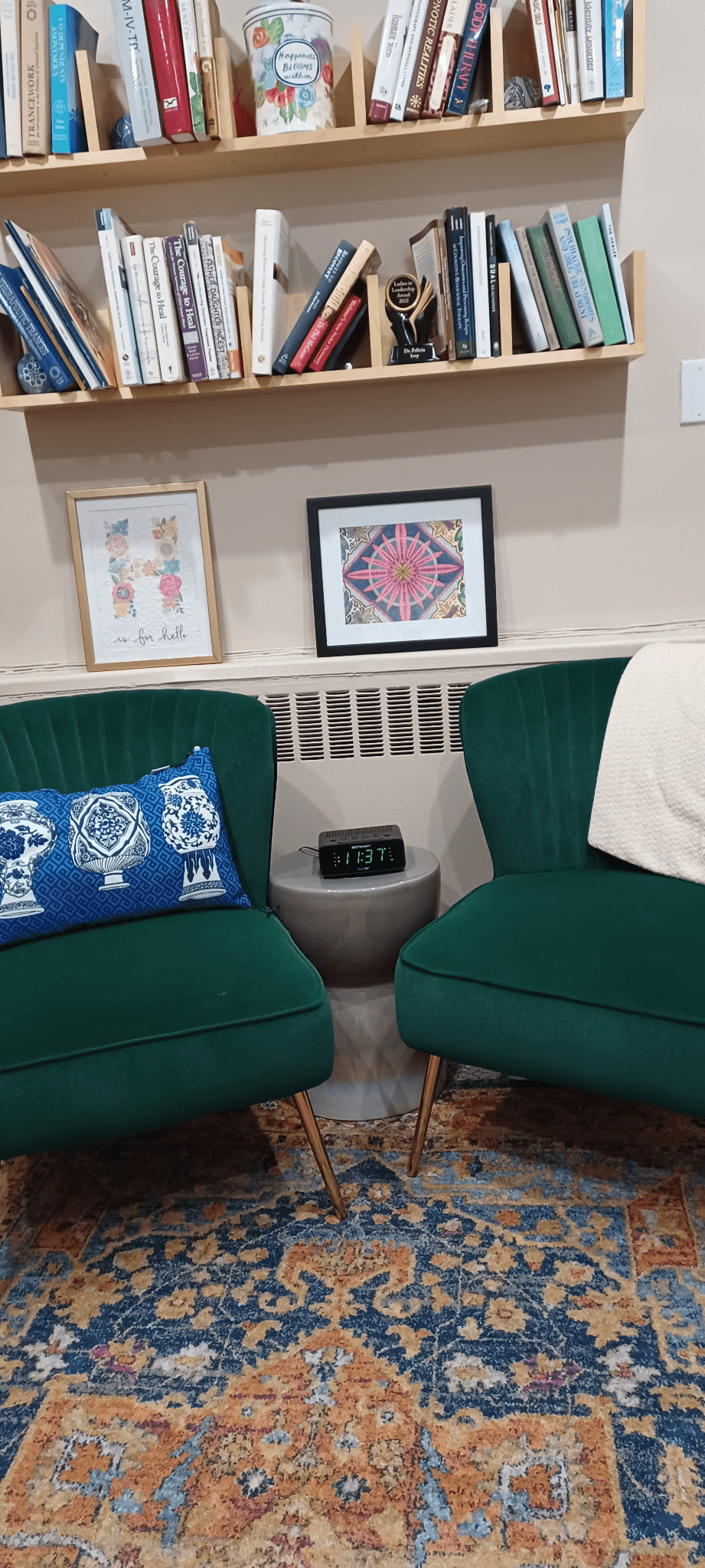 Comfortable seating area in the therapy office